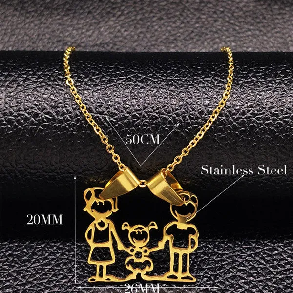 Stainless Steel Necklace Mama Family Necklaces Jewelry Silver Color Love Boy Girl Pendant Choker Necklace Women Gift N2201