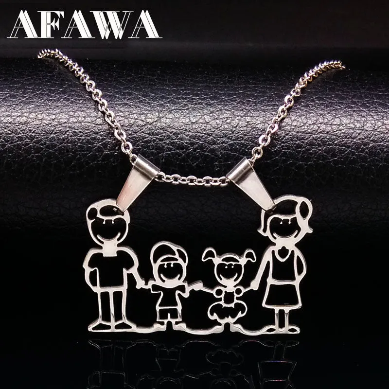 Stainless Steel Necklace Mama Family Necklaces Jewelry Silver Color Love Boy Girl Pendant Choker Necklace Women Gift N2201