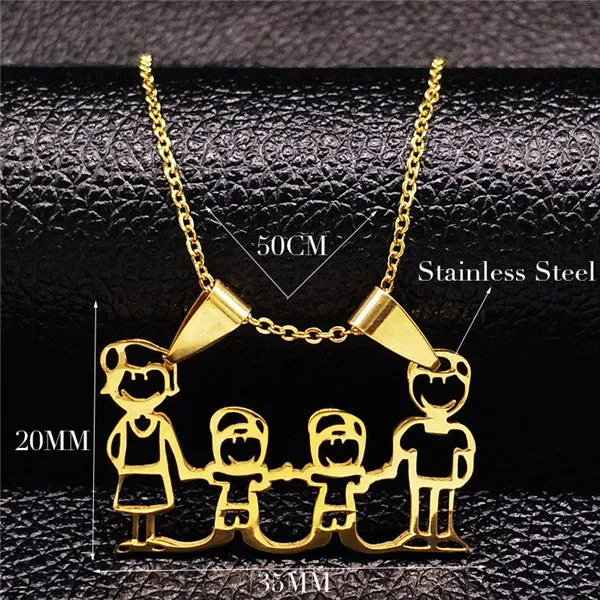 Stainless Steel Necklace Mama Family Necklaces Jewelry Silver Color Love Boy Girl Pendant Choker Necklace Women Gift N2201