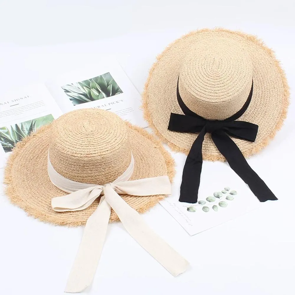 Summer Sun Hat Bow Hat Visor Flat Straw Hats Women's Sunscreen Hat