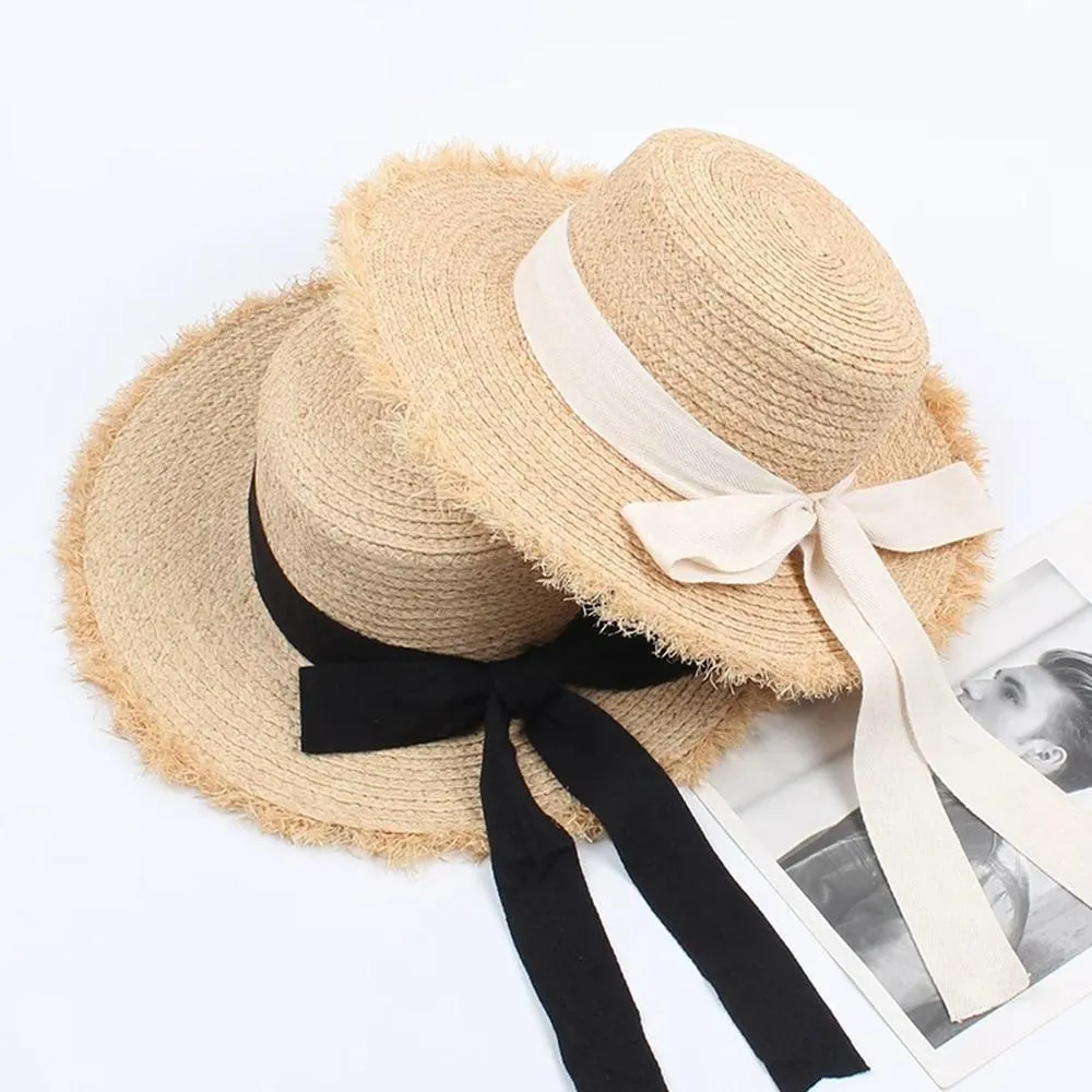 Summer Sun Hat Bow Hat Visor Flat Straw Hats Women's Sunscreen Hat