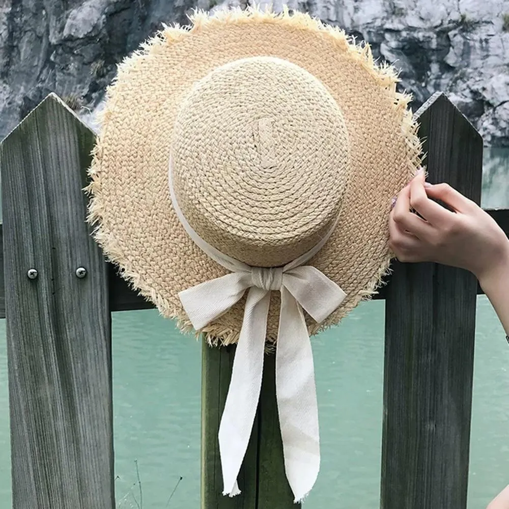 Summer Sun Hat Bow Hat Visor Flat Straw Hats Women's Sunscreen Hat