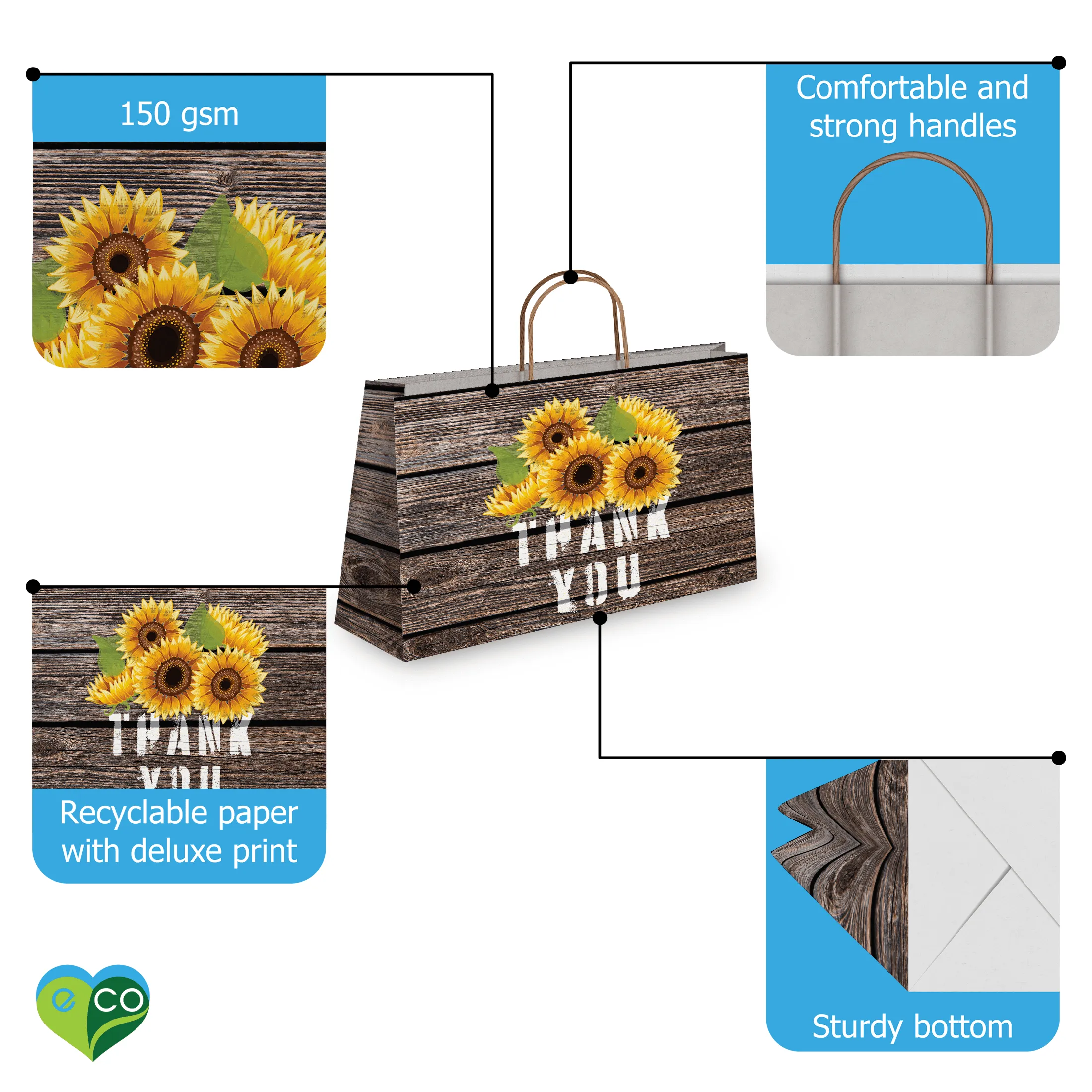 Sunflower Kraft Gift Bags Mixed Size Set