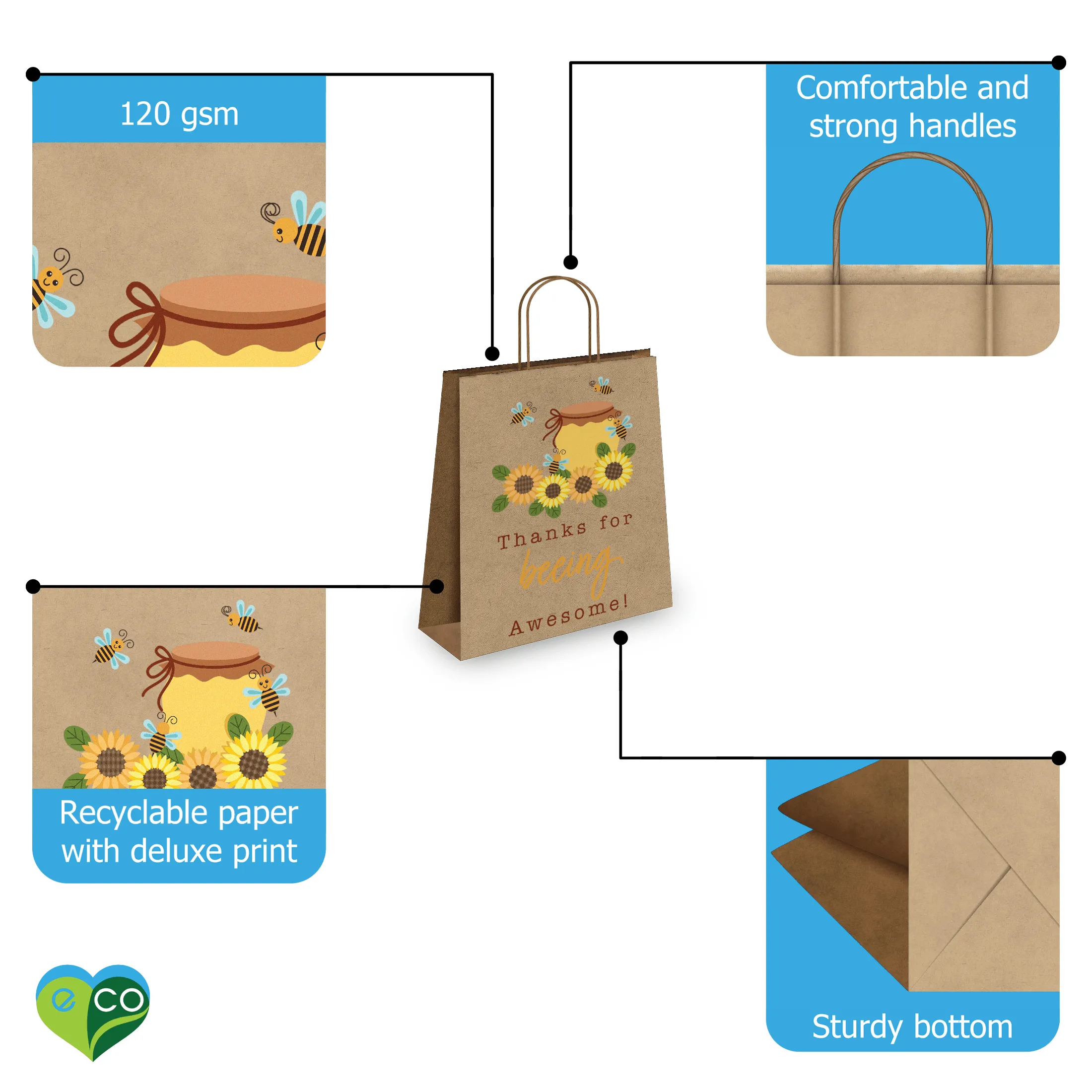 Sunflower Kraft Gift Bags Mixed Size Set