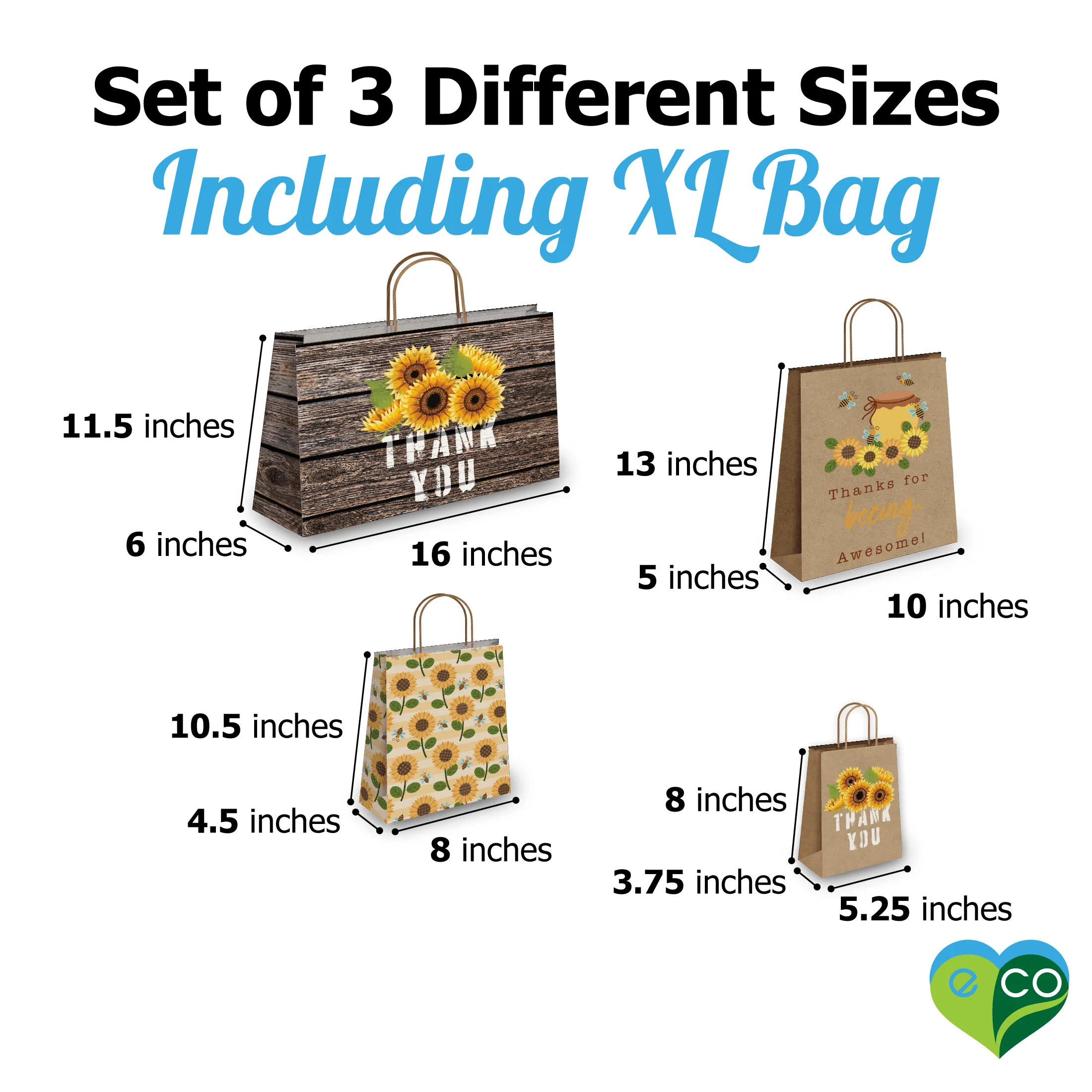 Sunflower Kraft Gift Bags Mixed Size Set