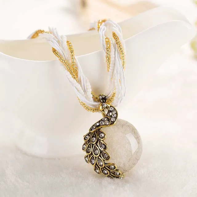 Tomtosh 2017 New Peacock decoration rough necklace short clavicle female chain gem stone pendant necklace style summer jewelry