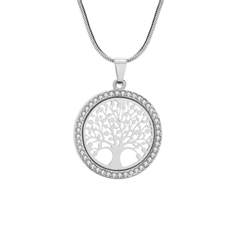 Tree of Life Crystal Round Small Pendant Gold Silver Color Elegant Jewelry Necklace For Women