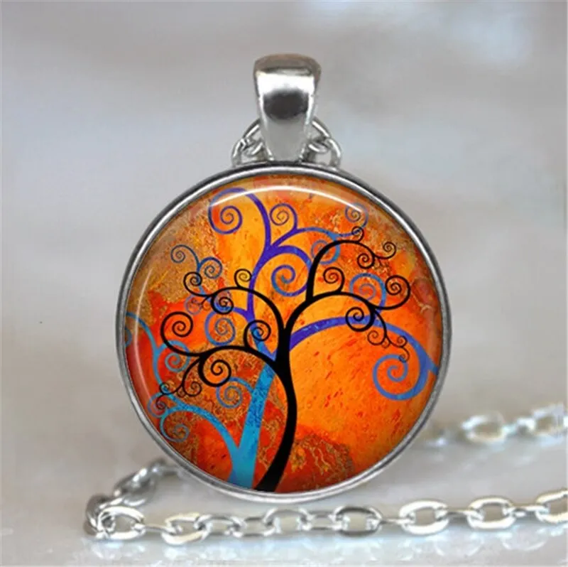 Tree Of Life Glass Cabochon Statement Necklace & Pendant Jewelry Vintage Charm Chain Choker Steampunk Jewelry for Women