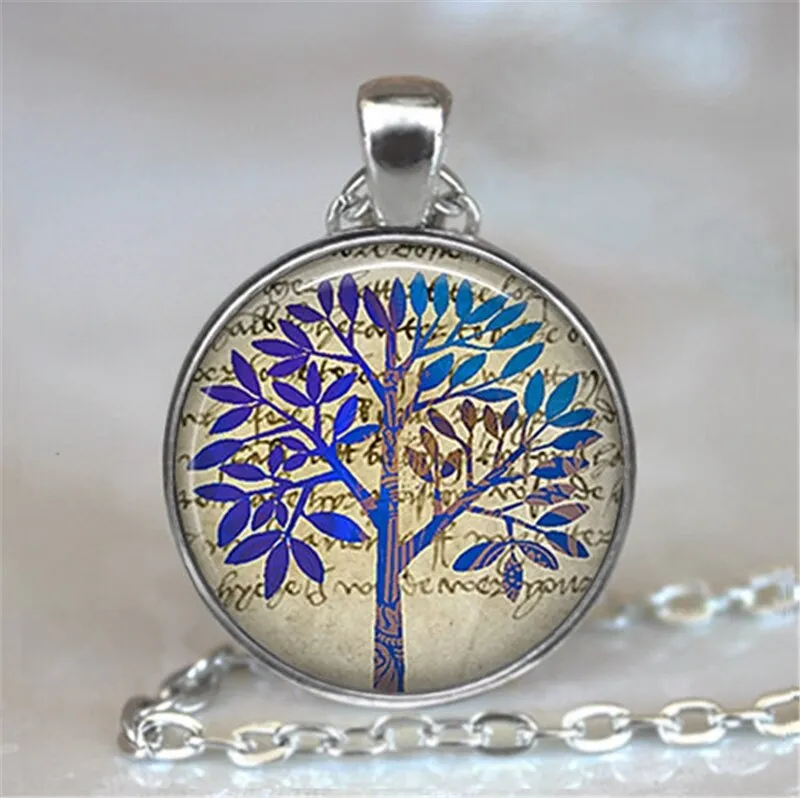 Tree Of Life Glass Cabochon Statement Necklace & Pendant Jewelry Vintage Charm Chain Choker Steampunk Jewelry for Women