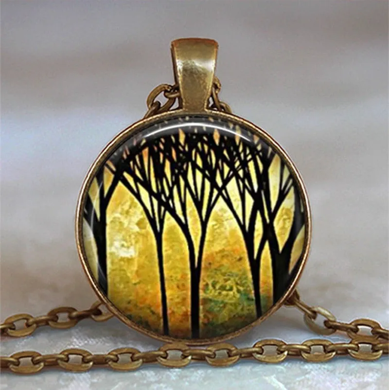 Tree Of Life Glass Cabochon Statement Necklace & Pendant Jewelry Vintage Charm Chain Choker Steampunk Jewelry for Women