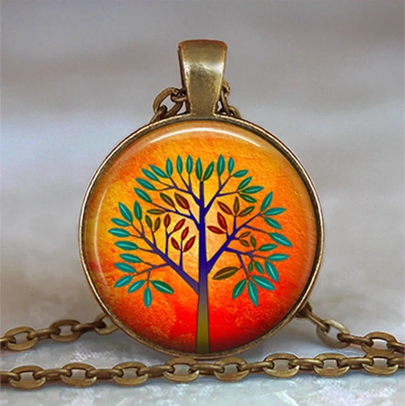 Tree Of Life Glass Cabochon Statement Necklace & Pendant Jewelry Vintage Charm Chain Choker Steampunk Jewelry for Women