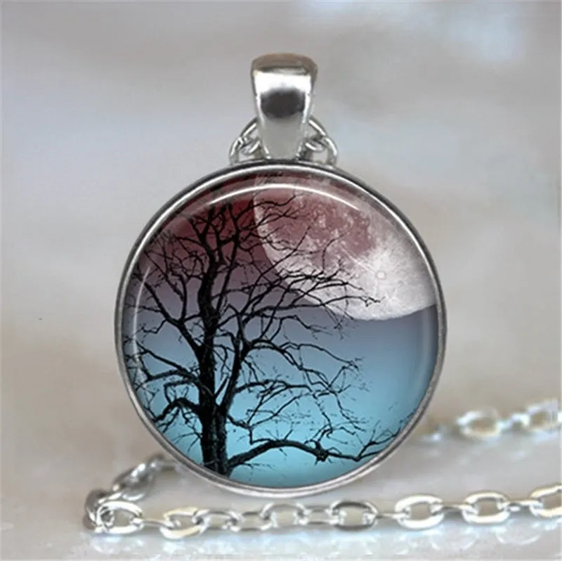 Tree Of Life Glass Cabochon Statement Necklace & Pendant Jewelry Vintage Charm Chain Choker Steampunk Jewelry for Women