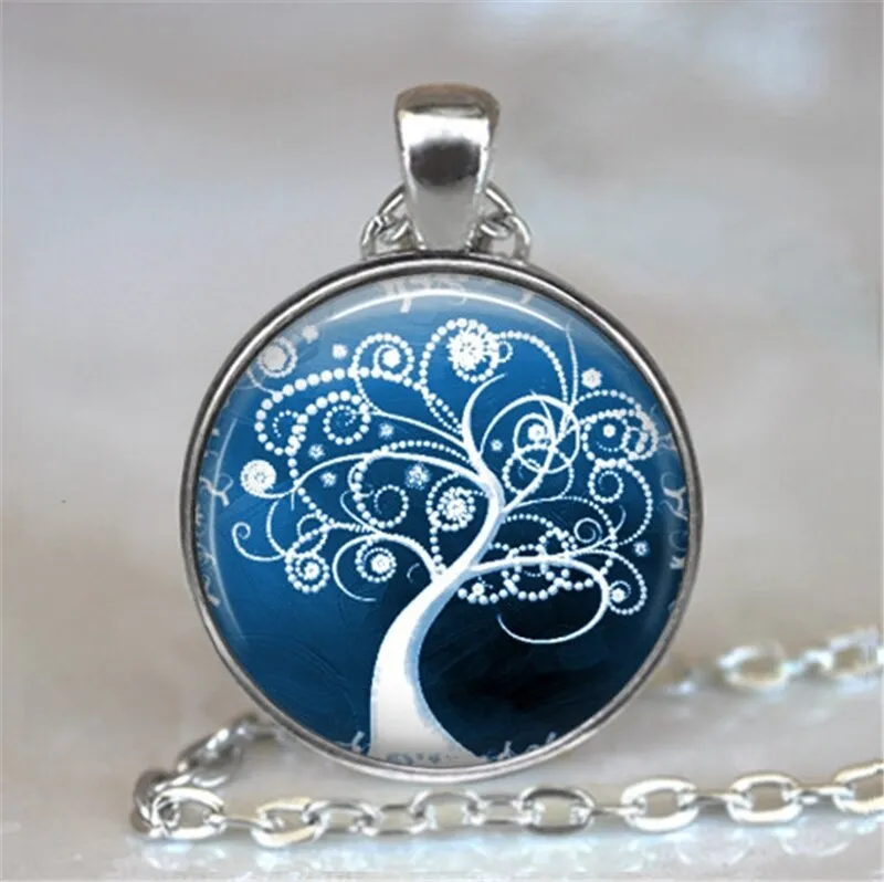 Tree Of Life Glass Cabochon Statement Necklace & Pendant Jewelry Vintage Charm Chain Choker Steampunk Jewelry for Women