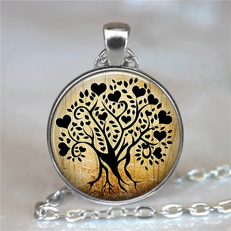 Tree Of Life Glass Cabochon Statement Necklace & Pendant Jewelry Vintage Charm Chain Choker Steampunk Jewelry for Women