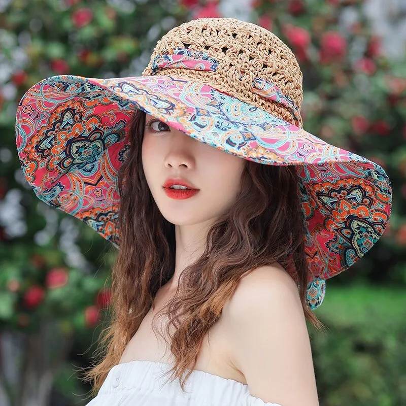 Trendy  Bohemian Beach Tie Dyed Straw Hat