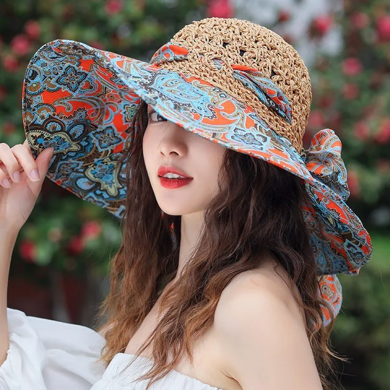 Trendy  Bohemian Beach Tie Dyed Straw Hat