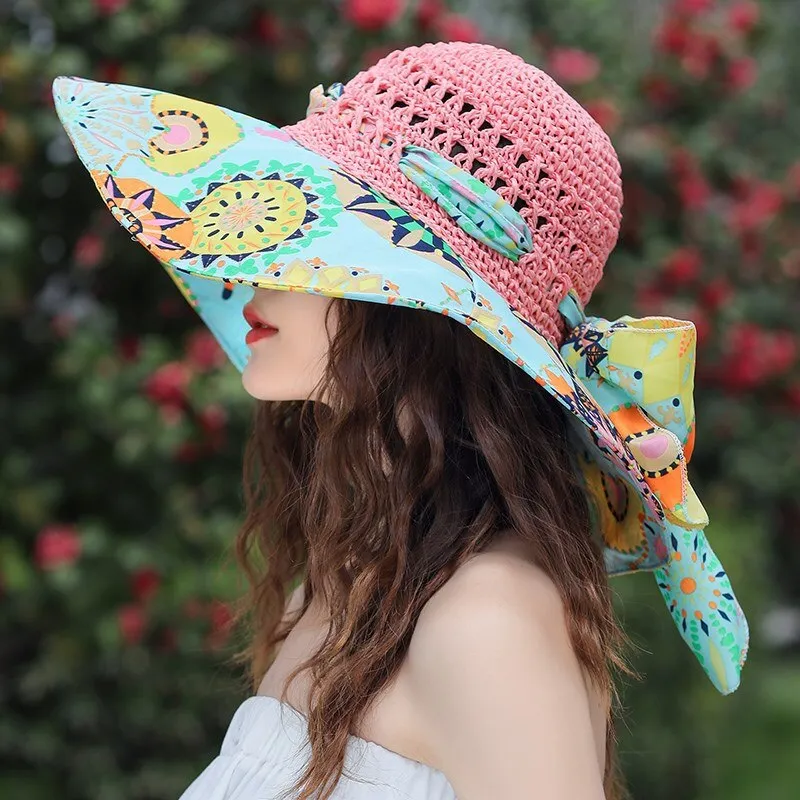 Trendy  Bohemian Beach Tie Dyed Straw Hat