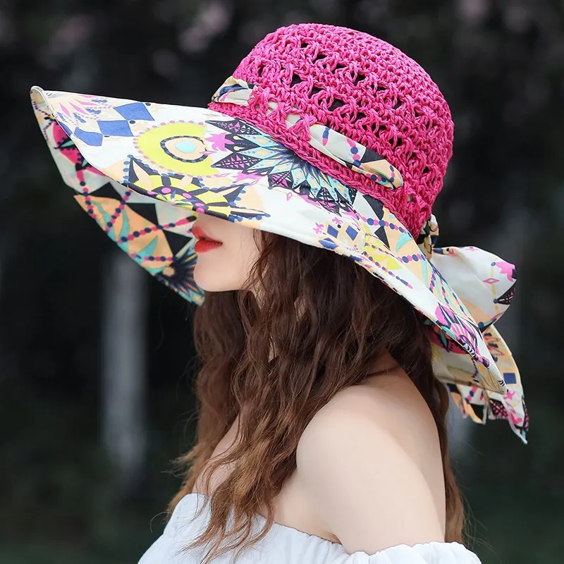 Trendy  Bohemian Beach Tie Dyed Straw Hat