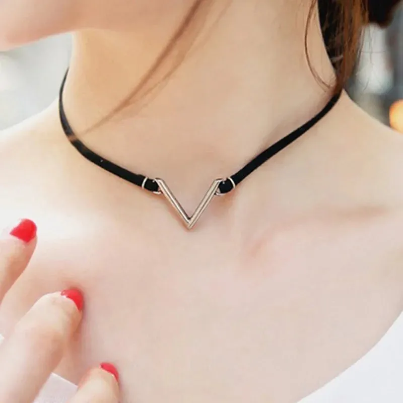 V Chokers For Mujer New Bijoux Jewelry Velvet Gift Hot Collares Leather Women Letter Shape Necklace