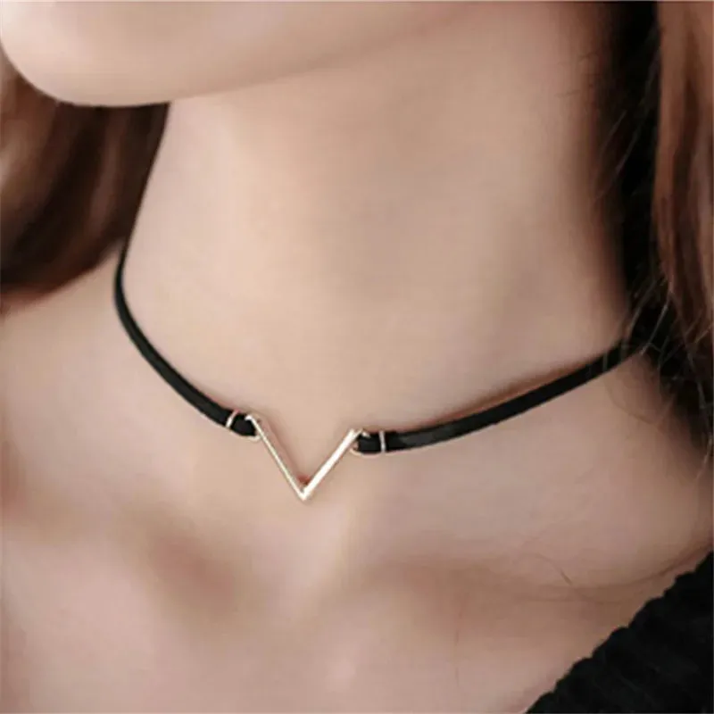 V Chokers For Mujer New Bijoux Jewelry Velvet Gift Hot Collares Leather Women Letter Shape Necklace