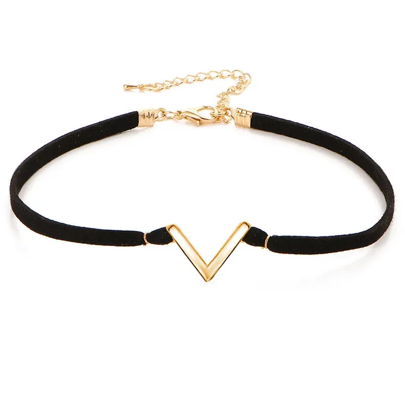 V Chokers For Mujer New Bijoux Jewelry Velvet Gift Hot Collares Leather Women Letter Shape Necklace