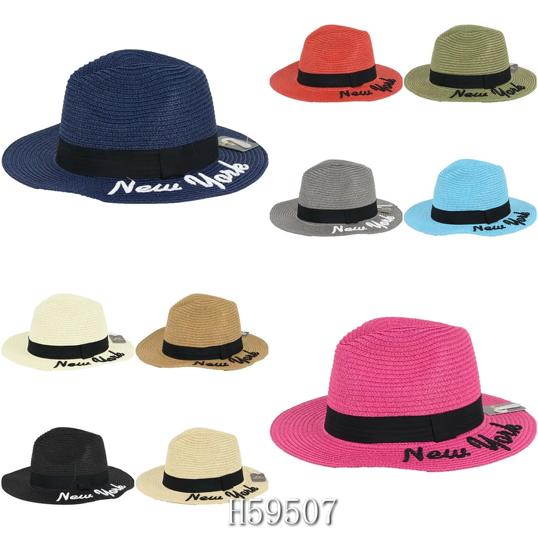 Wholesale Summer Sun Straw Wide Brim Hats H59507