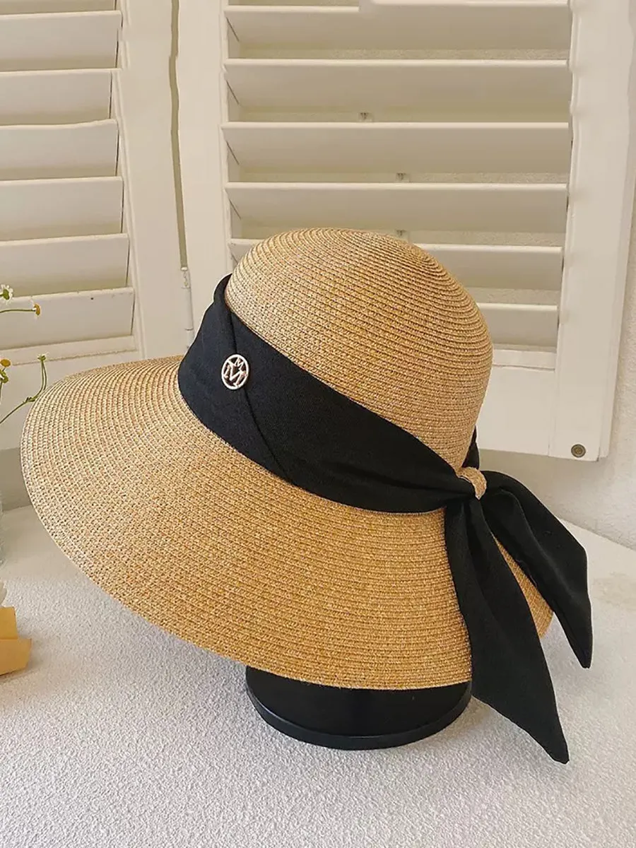 Women Summer Straw Colorblock Sunproof Travel Hat