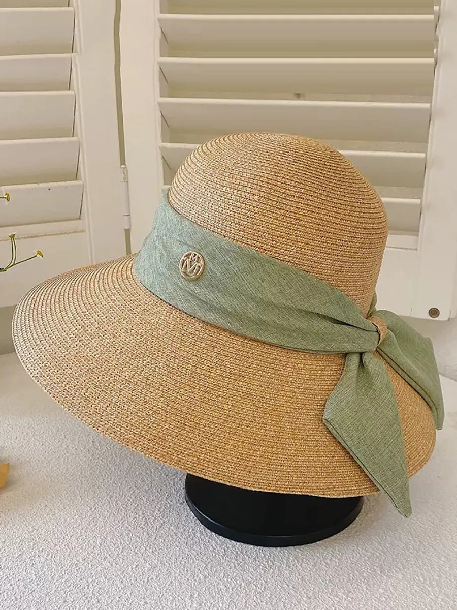 Women Summer Straw Colorblock Sunproof Travel Hat