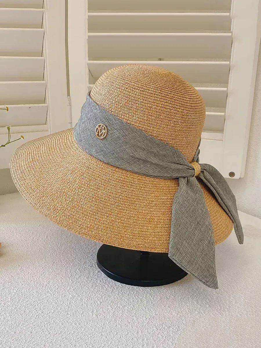 Women Summer Straw Colorblock Sunproof Travel Hat