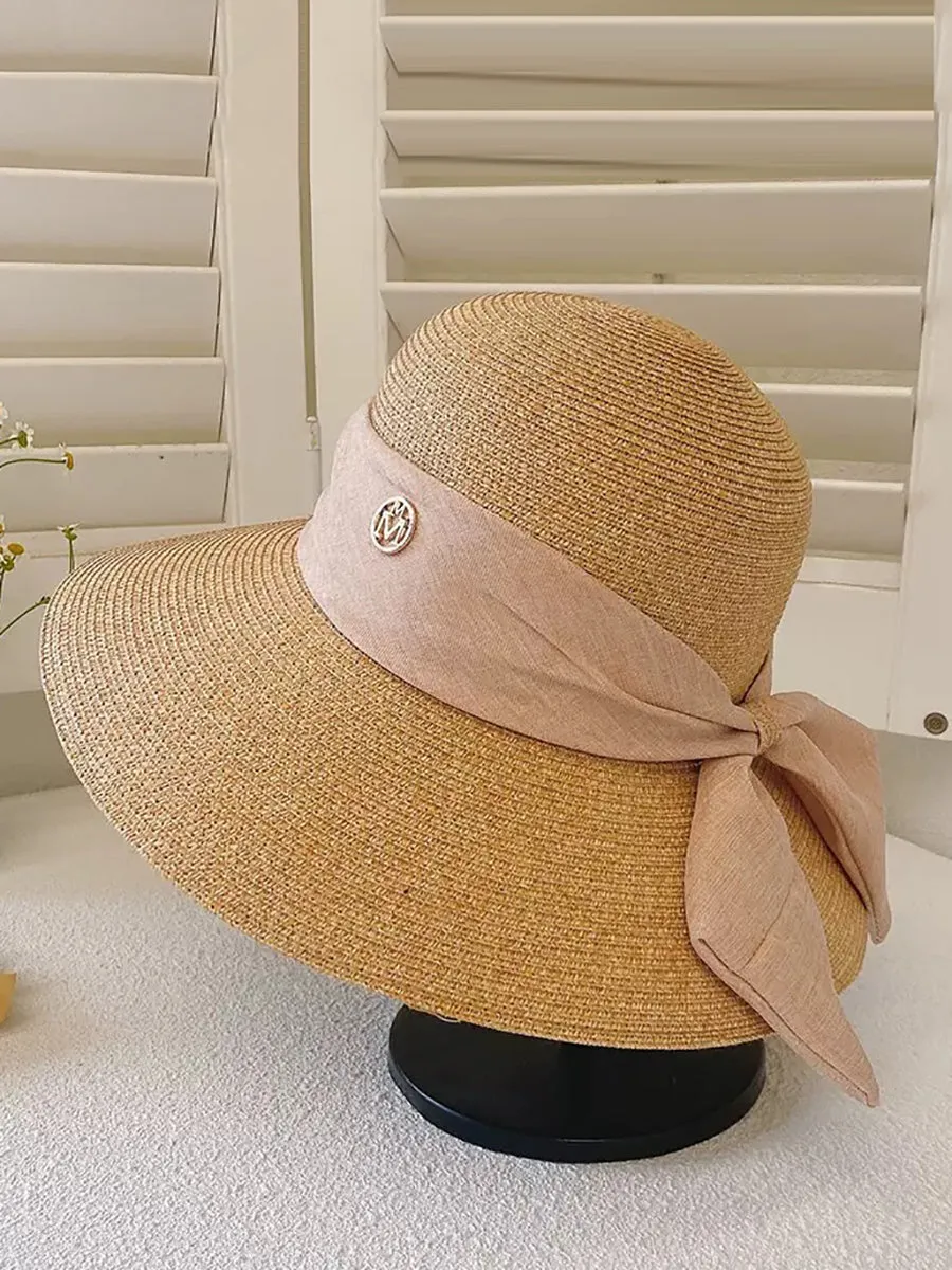 Women Summer Straw Colorblock Sunproof Travel Hat